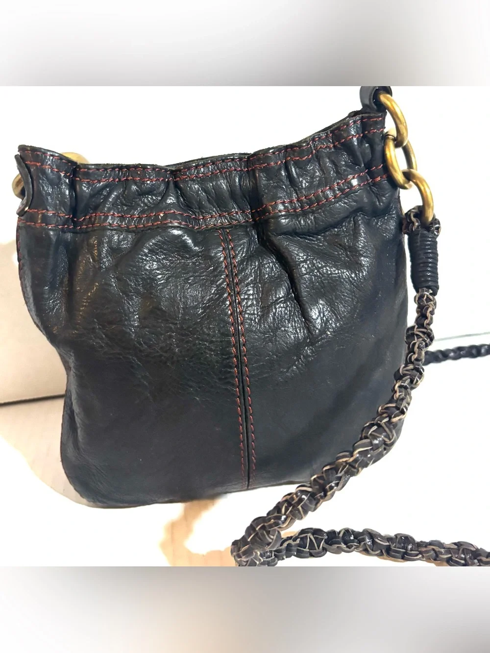 Lucky Brand Black Leather Crossbody with Tassel & Braided Strap